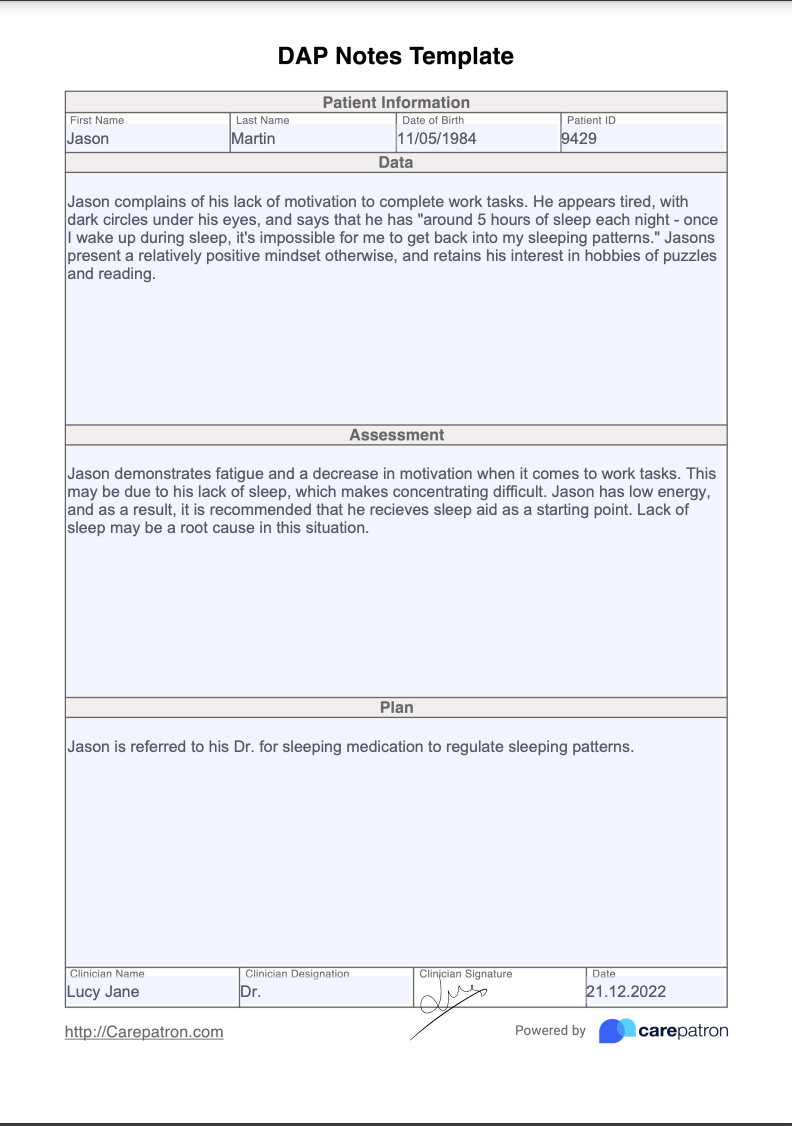 DAP Notes Template &amp; Example | Free PDF Download